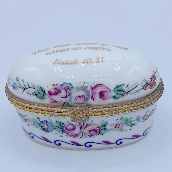 Imperial Porcelain Trinket Box “They Shall Mount Up With Wings As Eagles “ Verse - Picture 7 of 7